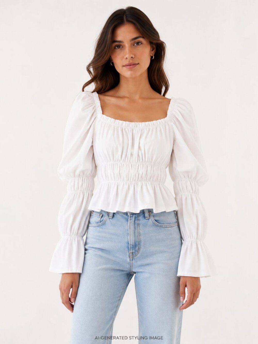 NWT Zara White Puff Sleeve Ruched Peplum Top M